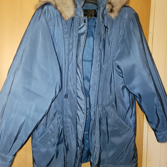 Vintage genuine blue fox fur trim coat m - Picture 3 of 3